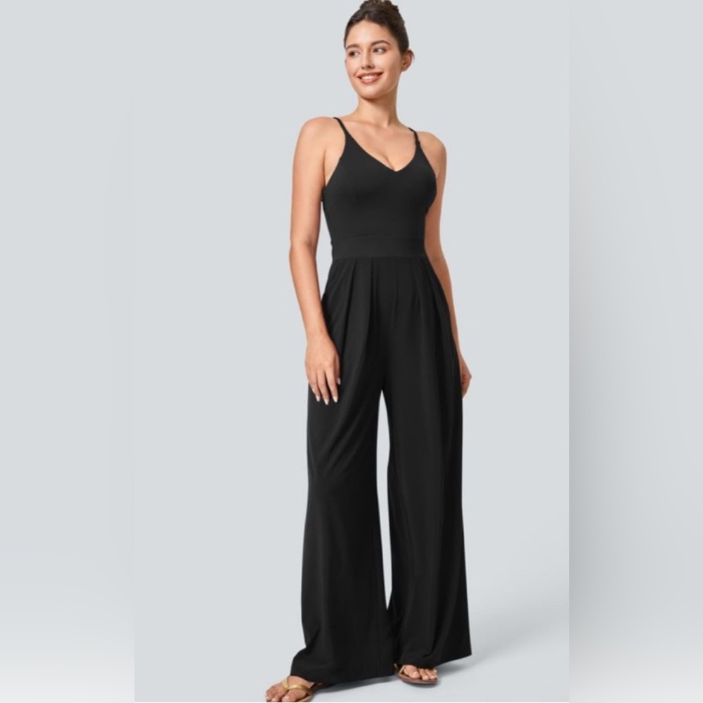HALARA Black V-Neck Wide-Leg Jumpsuit